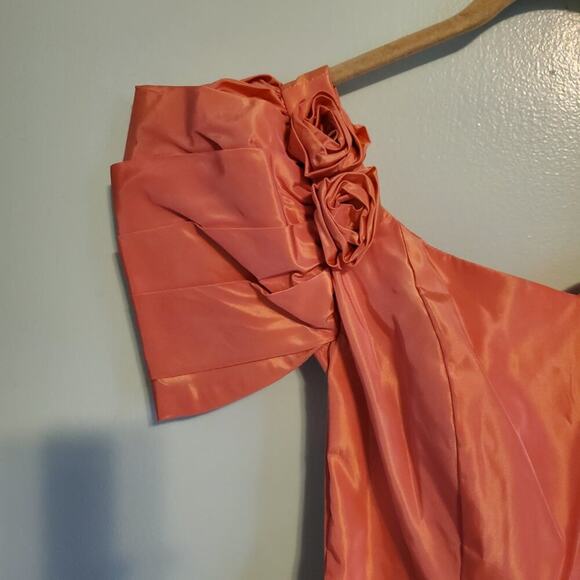 Vintage 80s Peach Ombre Poofy High Low Fit and Flare 3D Floret Prom Dress - Picture 3 of 13